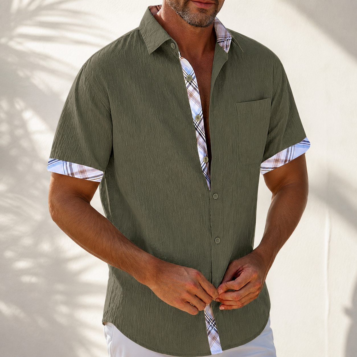 Moxley George™ | Linen Patchwork Plaid Shirt