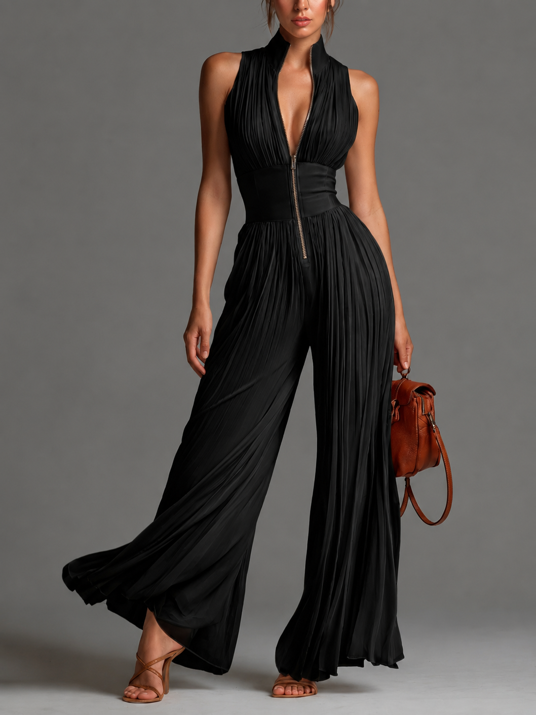 Moxley™ Jane │ Women's V-Neck Sleeveless Wide Leg Chiffon Jumpsuit