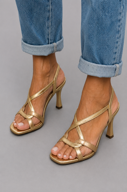 Moxley™ Sylvia | Gold Heel Sandals, Summer Charm Elegance