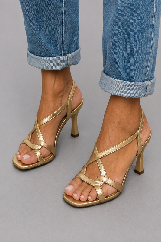 Moxley™ Sylvia | Gold Heel Sandals, Summer Charm Elegance