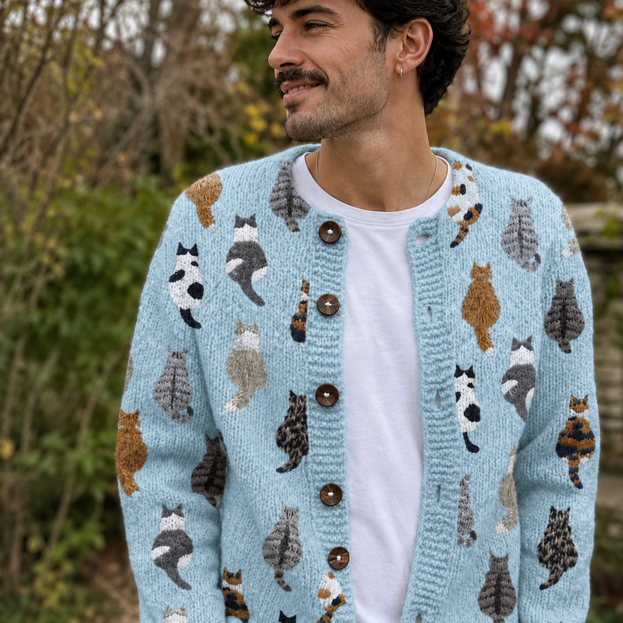 Moxley® | The Feline Motif Mens Cat Knit Cardigan