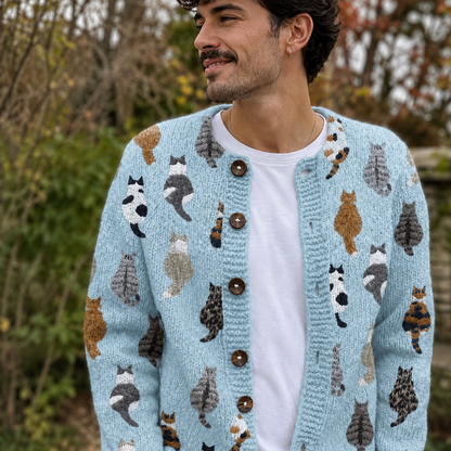 Moxley® | The Feline Motif Mens Cat Knit Cardigan