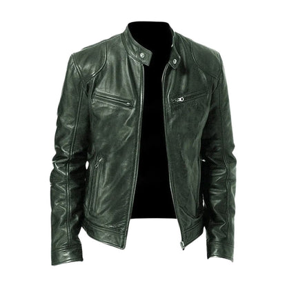 Harrington Oxford | Men’s Leather Biker Jacket – Zip-Up with Stand Collar and Pockets