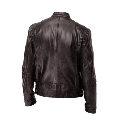 Harrington Oxford | Men’s Leather Biker Jacket – Zip-Up with Stand Collar and Pockets