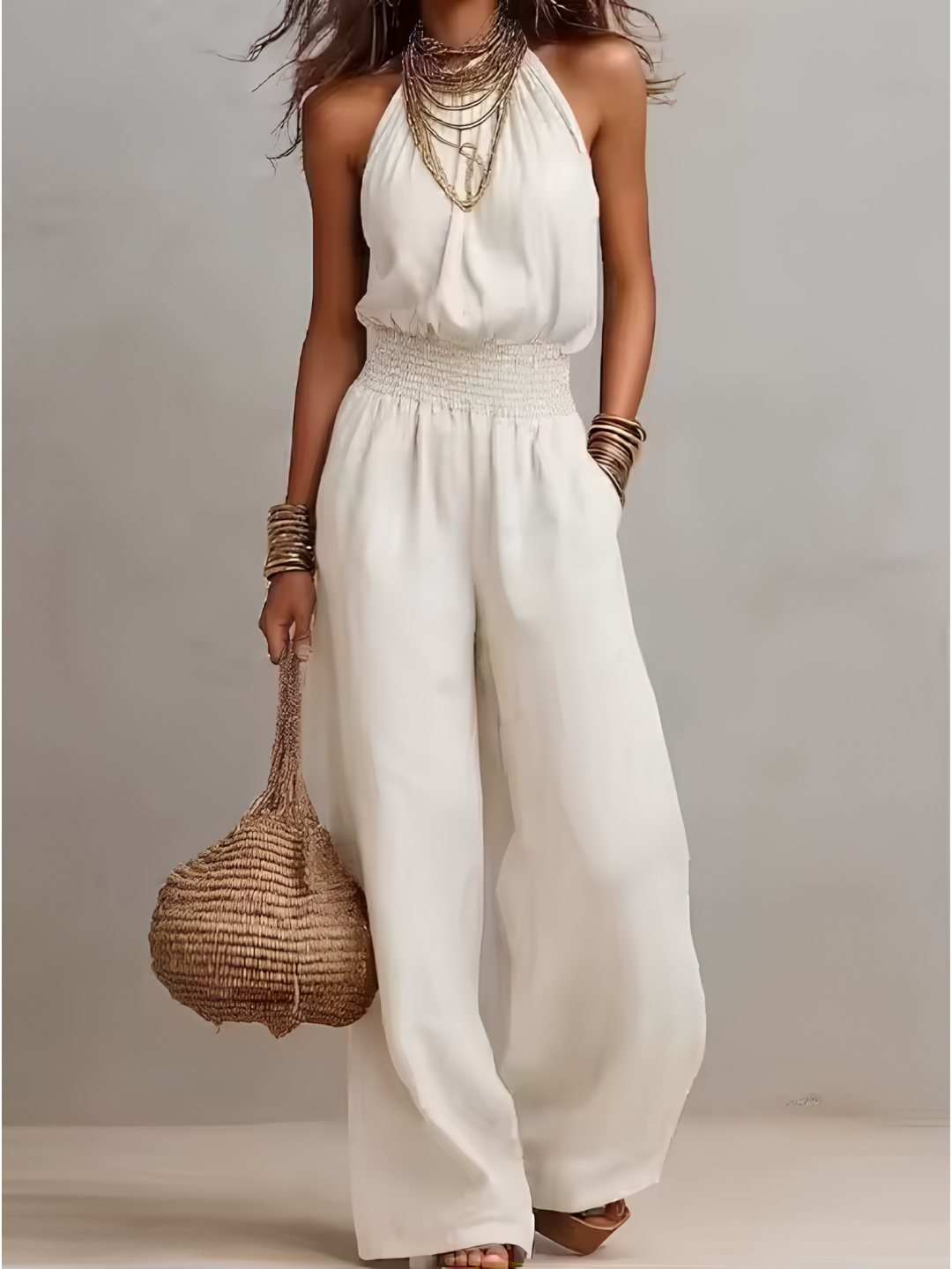 Moxley™ Valeria | Elegant Linen Jumpsuit with Halter Neck