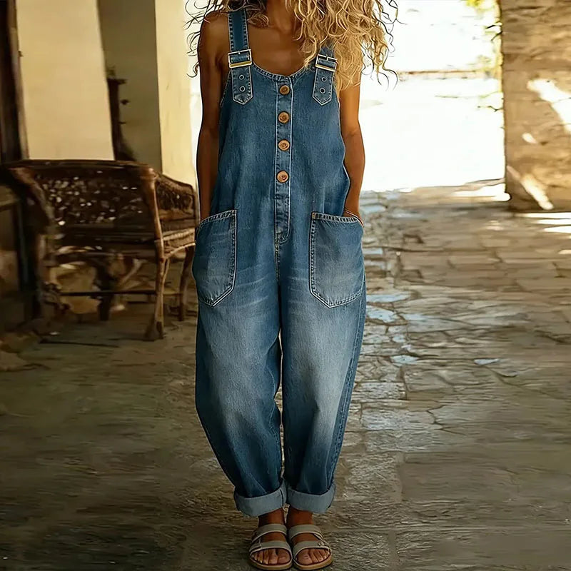 Mae | Vintage denim cotton dungarees with adjustable straps