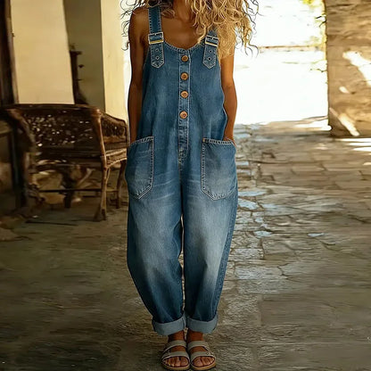 Mae | Vintage denim cotton dungarees with adjustable straps