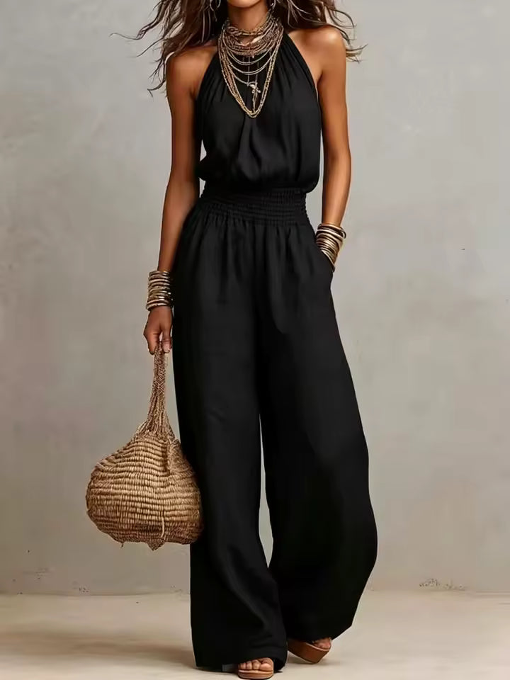 Moxley™ Valeria | Elegant Linen Jumpsuit with Halter Neck
