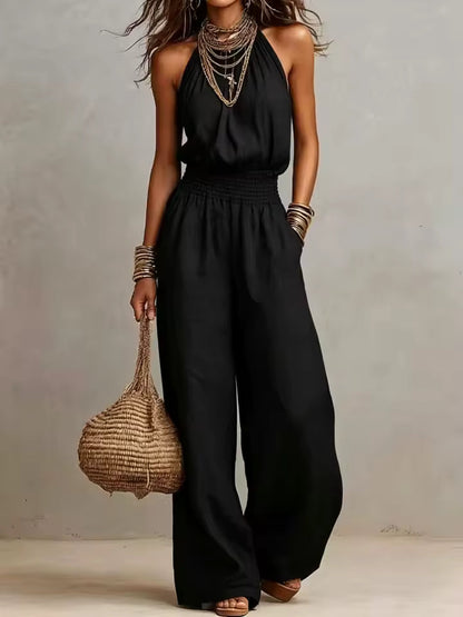Moxley™ Valeria | Elegant Linen Jumpsuit with Halter Neck