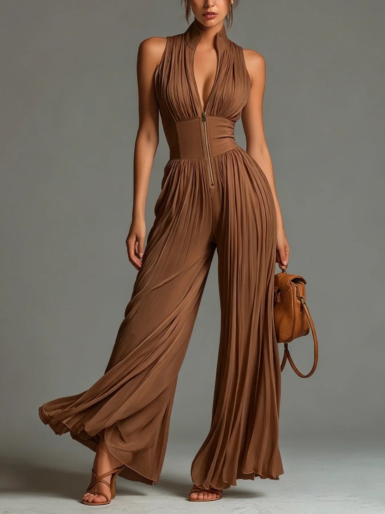 Moxley™ Jane │ Women's V-Neck Sleeveless Wide Leg Chiffon Jumpsuit