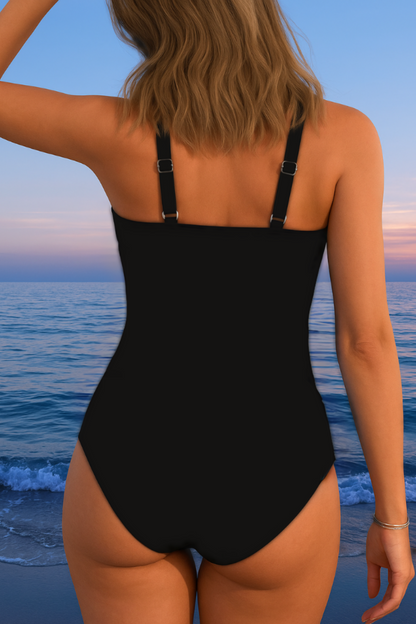 Mercedes™ | Luxury Swimsuit with Racerback Neckline and Multicolor Print