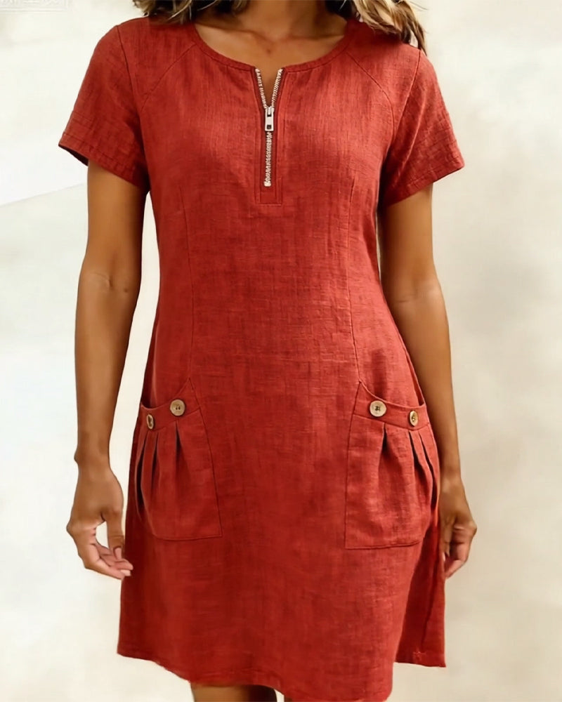 Moxley® | The Linen-Blend Textured Zip-Front Dress