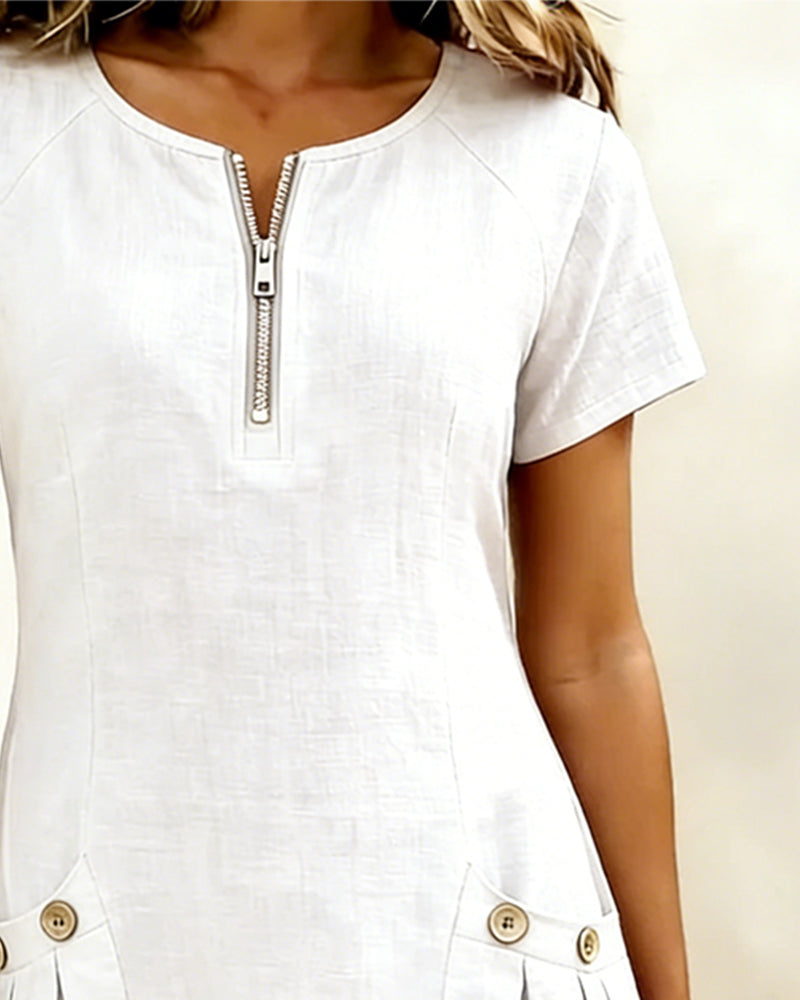 Moxley® | The Linen-Blend Textured Zip-Front Dress