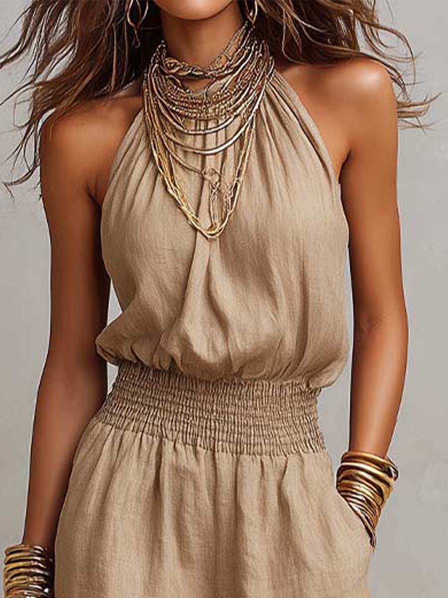 Moxley™ Valeria | Elegant Linen Jumpsuit with Halter Neck