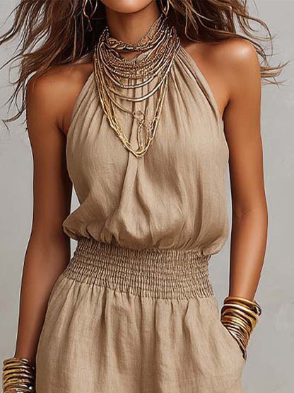 Moxley™ Valeria | Elegant Linen Jumpsuit with Halter Neck