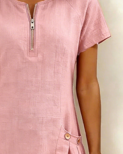 Moxley® | The Linen-Blend Textured Zip-Front Dress