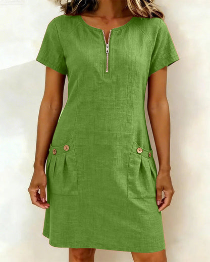 Moxley® | The Linen-Blend Textured Zip-Front Dress