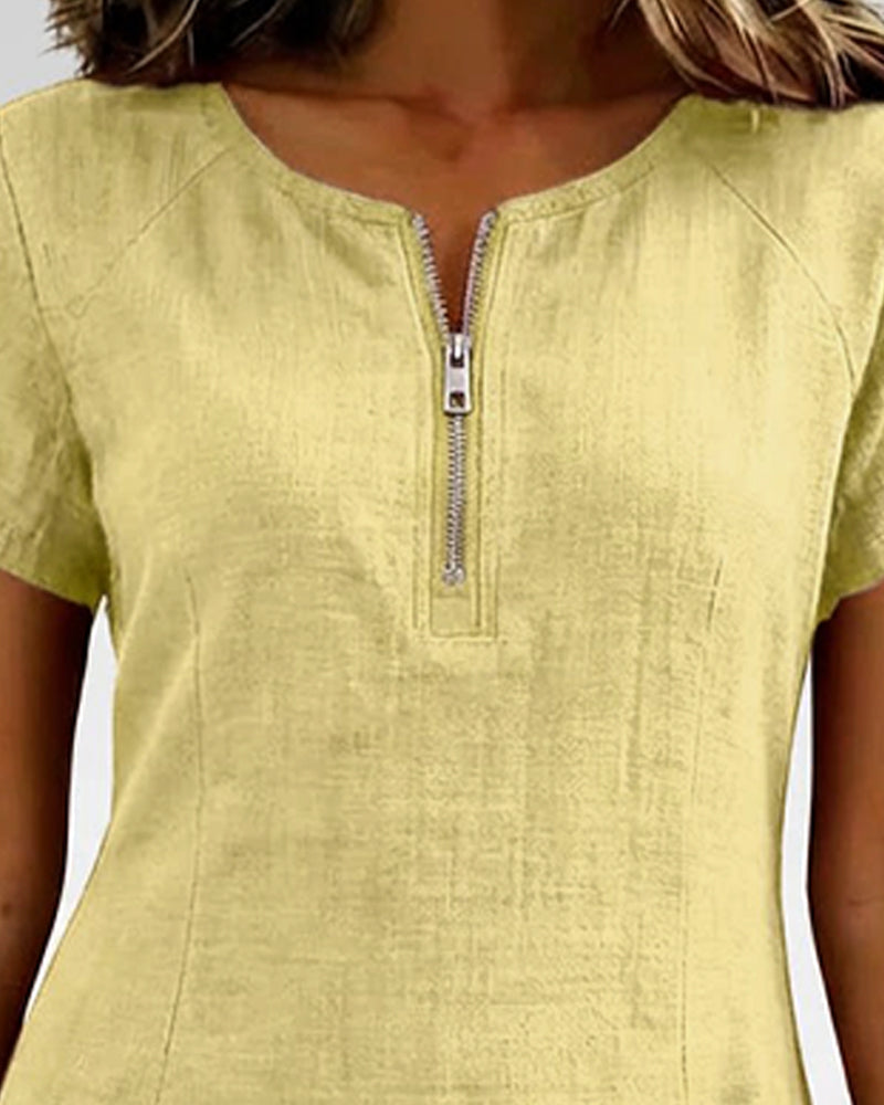 Moxley® | The Linen-Blend Textured Zip-Front Dress