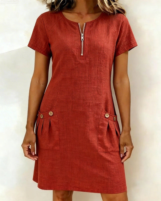 Moxley® | The Linen-Blend Textured Zip-Front Dress
