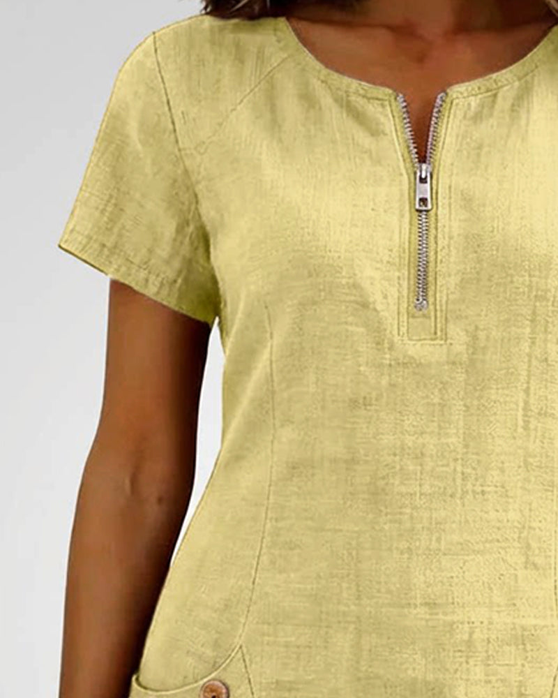 Moxley® | The Linen-Blend Textured Zip-Front Dress