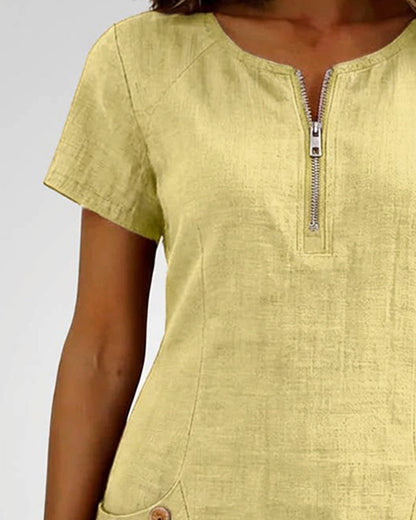 Moxley® | The Linen-Blend Textured Zip-Front Dress