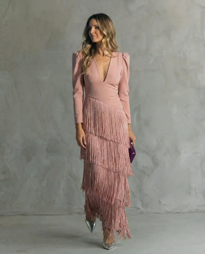 Chiara | Elegant Dress with Fringed Sleeves