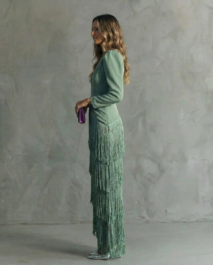 Chiara | Elegant Dress with Fringed Sleeves