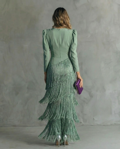 Chiara | Elegant Dress with Fringed Sleeves