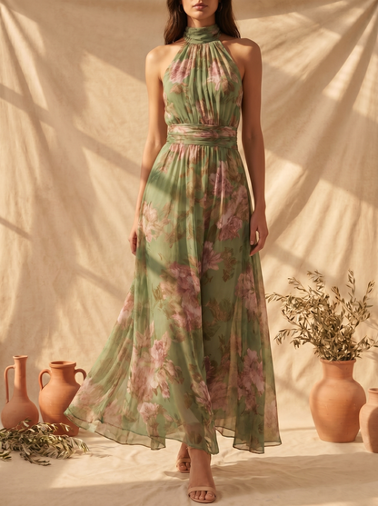 Livia | Elegant Floral Maxi Halter Dress