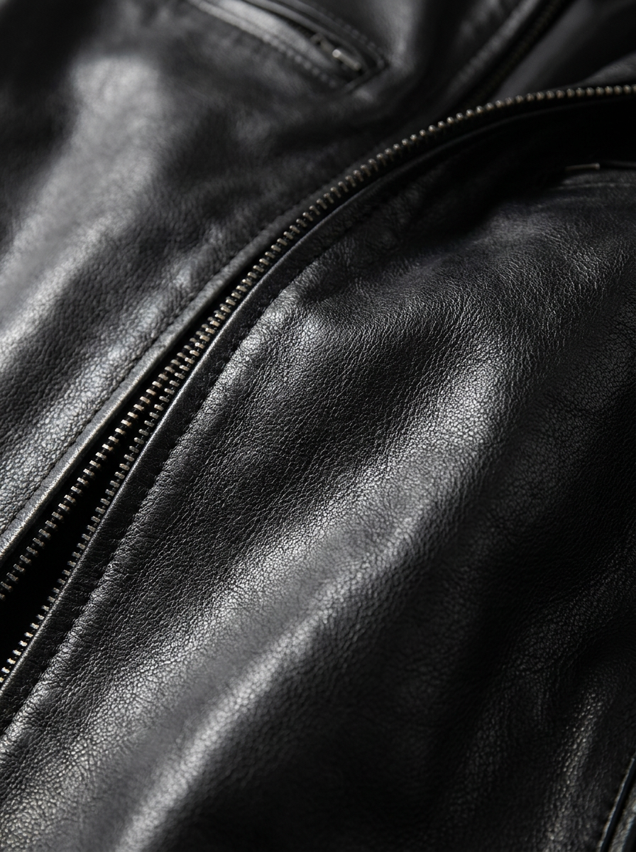 Harrington Oxford | Men’s Leather Biker Jacket – Zip-Up with Stand Collar and Pockets