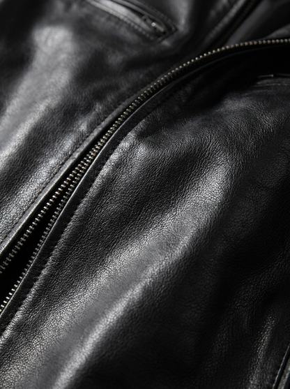 Harrington Oxford | Men’s Leather Biker Jacket – Zip-Up with Stand Collar and Pockets
