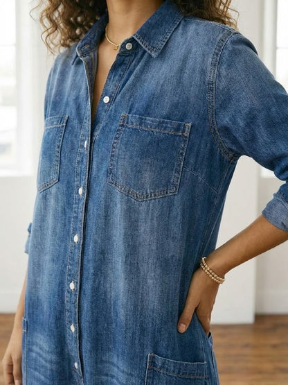 Diana | Vintage jumpsuit in soft washed cotton denim with buttons