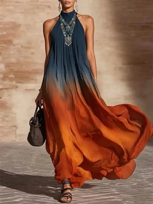 Moxley™ Paula | Halter/V-neck ombre maxi dress